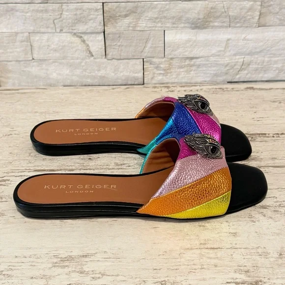 Kurt Geiger Kensington Flat Sandals Rainbow Metallic Stripe Slide Size 36.5 EU - Picture 2 of 16